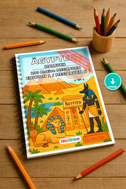 Ägypten Malbuch 100 Ausmalbilder PDF Download digital – Mockup-Ansicht