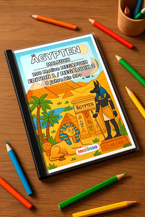 Ägypten Malbuch 100 Ausmalbilder gedruckt+gebunden – Mockup-Ansicht