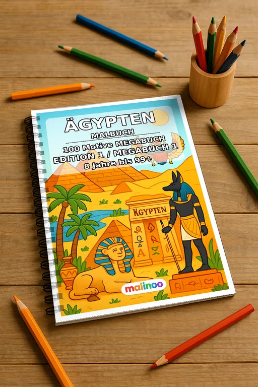 Ägypten Malbuch 100 Ausmalbilder gedruckt und gebunden – Mockup-Ansicht