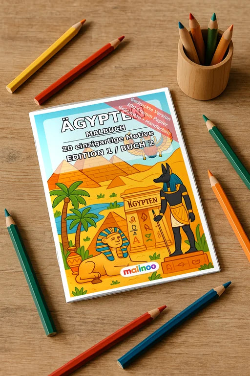 Ägypten Malbuch 20 Ausmalbilder gedruckt und gebunden – Mockup-Ansicht
