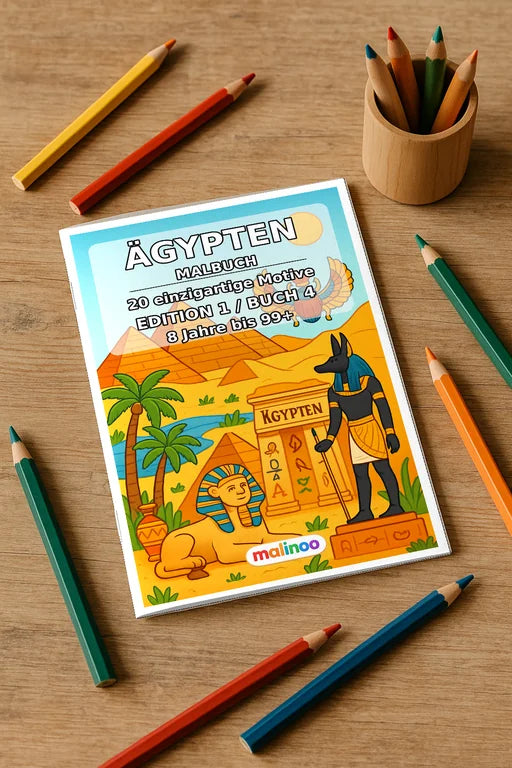 Ägypten Malbuch 20 Ausmalbilder gedruckt+gebunden – Mockup-Ansicht