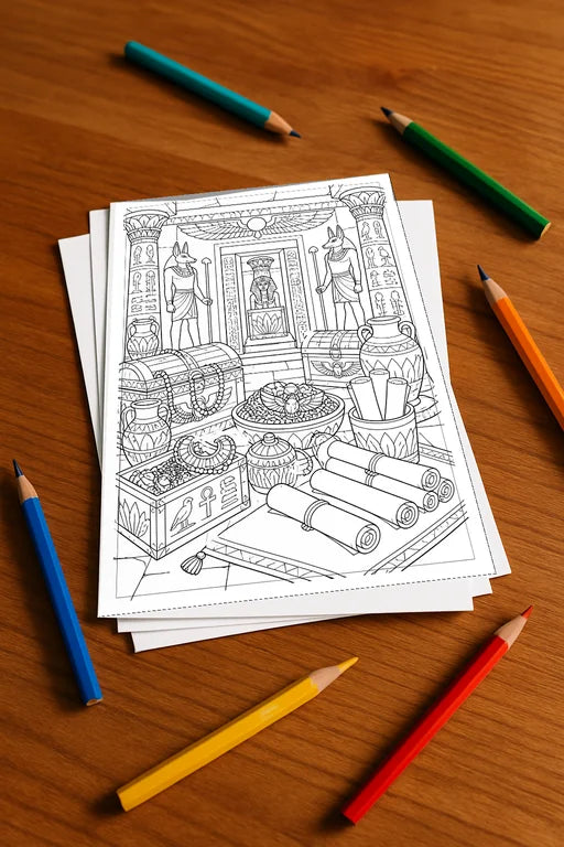Ägypten Malbuch 20 Ausmalbilder gedruckt+lose – Mockup-Ansicht