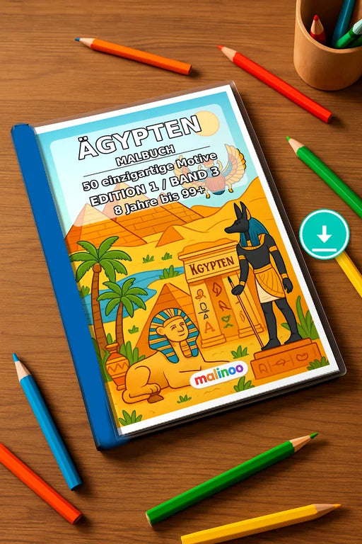 Ägypten Malbuch 50 Ausmalbilder PDF Download – Mockup-Ansicht
