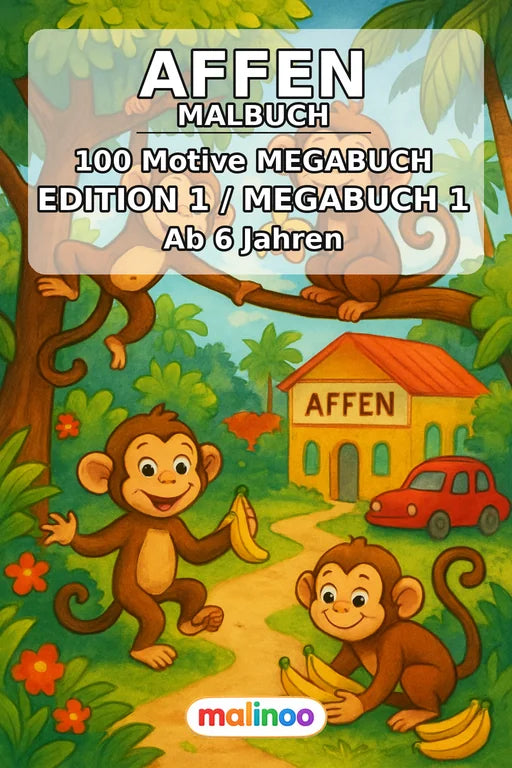 Affen Malbuch 100 Ausmalbilder gedruckt+gebunden – Cover