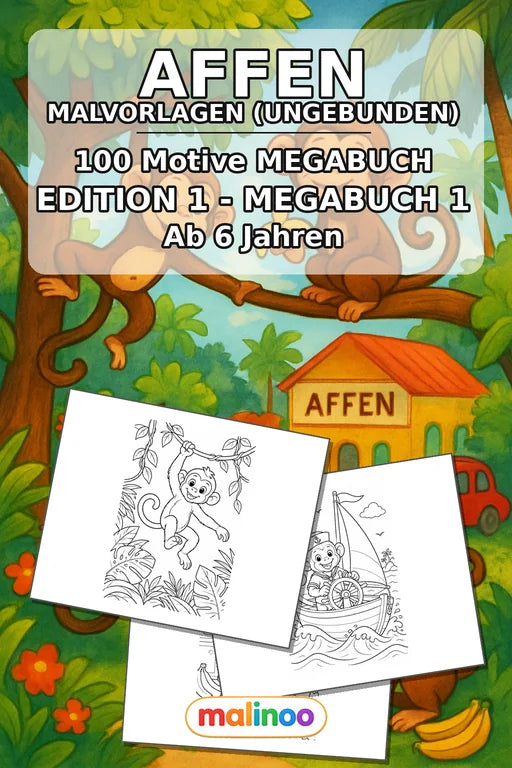 Affen Malbuch 100 Ausmalbilder gedruckt+lose – Cover