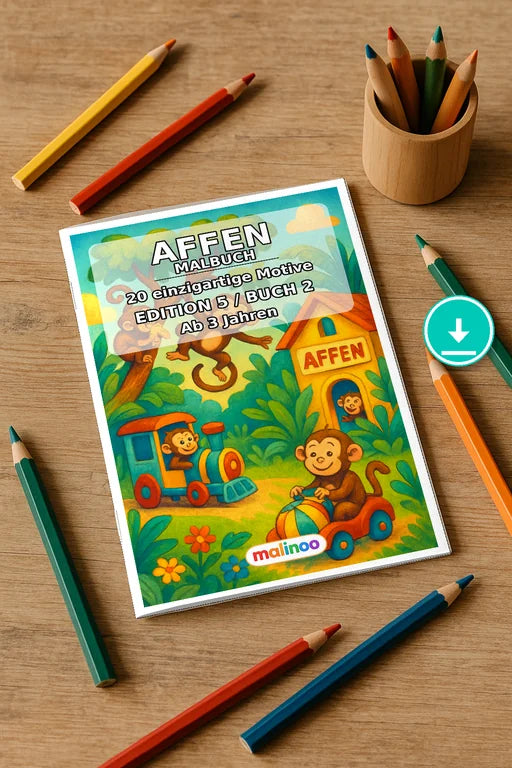 Affen Malbuch 20 Ausmalbilder PDF Download – Mockup-Ansicht
