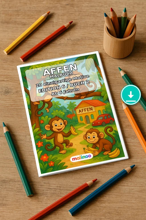 Affen Malbuch 20 Ausmalbilder PDF Download – Mockup-Ansicht