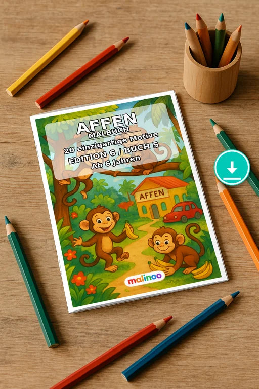 Affen Malbuch 20 Ausmalbilder PDF Download – Mockup-Ansicht