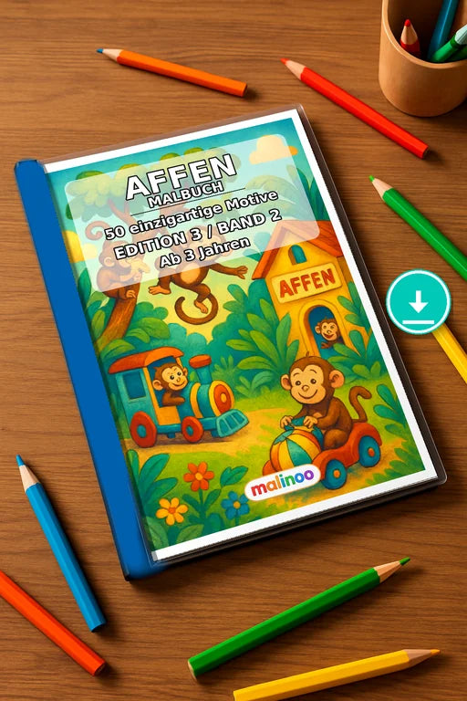Affen Malbuch 50 Ausmalbilder PDF Download – Mockup-Ansicht
