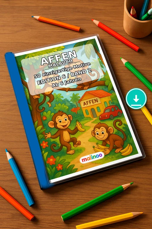 Affen Malbuch 50 Ausmalbilder PDF Download – Mockup-Ansicht