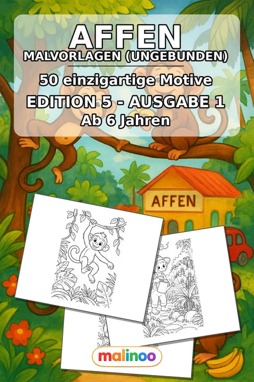 Affen Malbuch 50 Ausmalbilder gedruckt+lose – Cover
