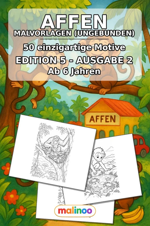 Affen Malbuch 50 Ausmalbilder gedruckt+lose – Cover