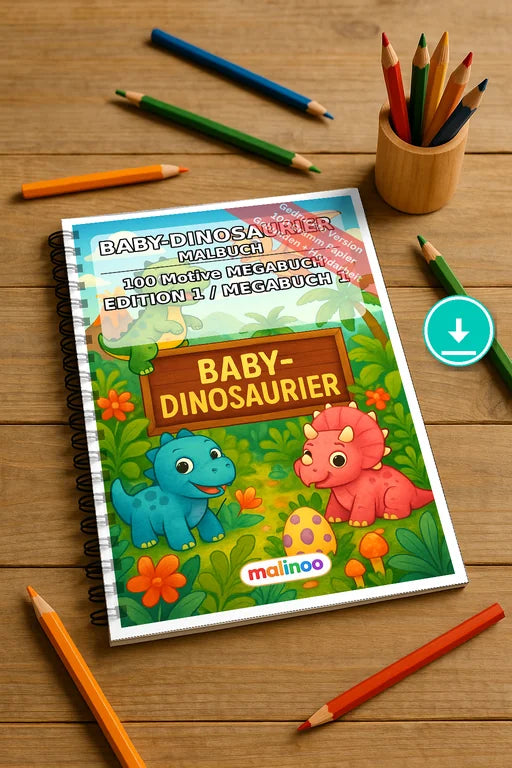 Baby-Dinosaurier Malbuch 100 Ausmalbilder PDF Download digital – Mockup-Ansicht