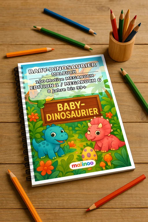 Baby-Dinosaurier Malbuch 100 Ausmalbilder gedruckt und gebunden – Mockup-Ansicht