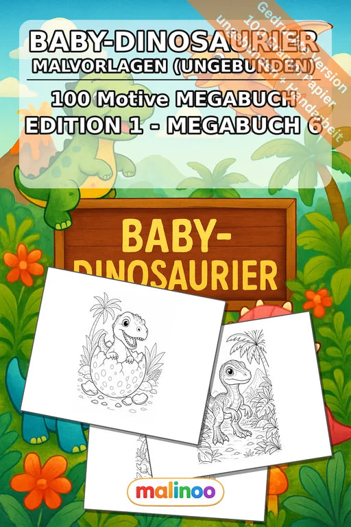 Baby-Dinosaurier Malbuch 100 Ausmalbilder gedruckt, ungebunden – Cover