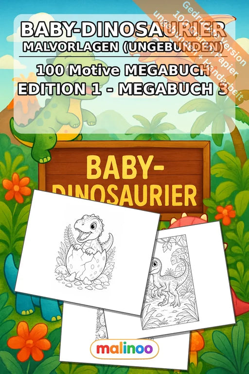 Baby-Dinosaurier Malbuch 100 Ausmalbilder gedruckt, ungebunden – Cover