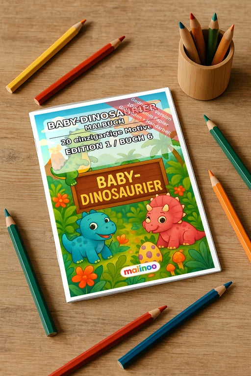 Baby-Dinosaurier Malbuch 20 Ausmalbilder gedruckt und gebunden – Mockup-Ansicht