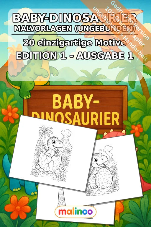 Baby-Dinosaurier Malbuch 20 Ausmalbilder gedruckt, ungebunden – Cover