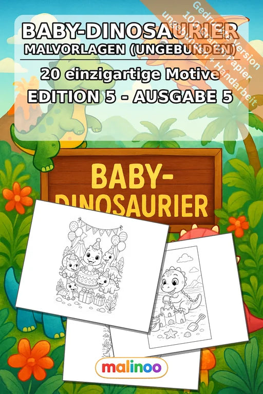 Baby-Dinosaurier Malbuch 20 Ausmalbilder gedruckt, ungebunden – Cover