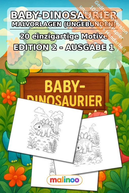 Baby-Dinosaurier Malbuch 20 Ausmalbilder gedruckt, ungebunden – Cover