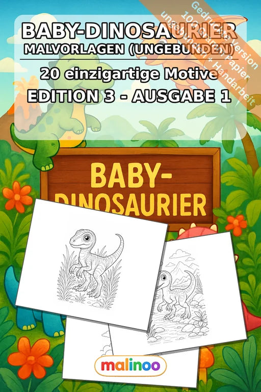 Baby-Dinosaurier Malbuch 20 Ausmalbilder gedruckt, ungebunden – Cover