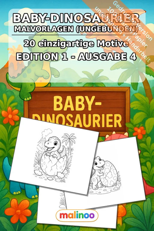 Baby-Dinosaurier Malbuch 20 Ausmalbilder gedruckt, ungebunden – Cover