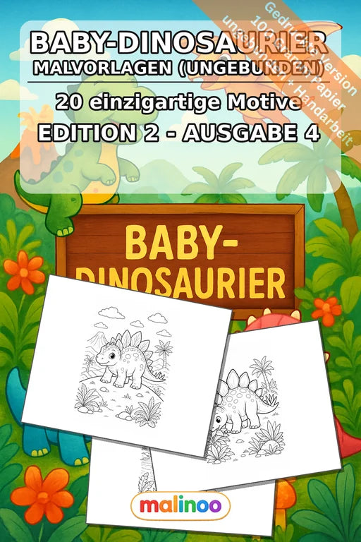 Baby-Dinosaurier Malbuch 20 Ausmalbilder gedruckt, ungebunden – Cover