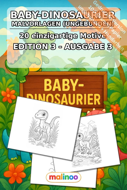 Baby-Dinosaurier Malbuch 20 Ausmalbilder gedruckt, ungebunden – Cover