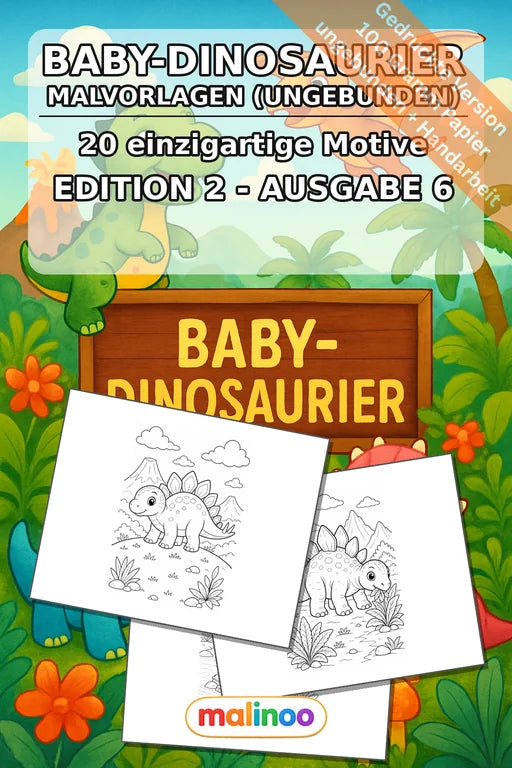 Baby-Dinosaurier Malbuch 20 Ausmalbilder gedruckt, ungebunden – Cover