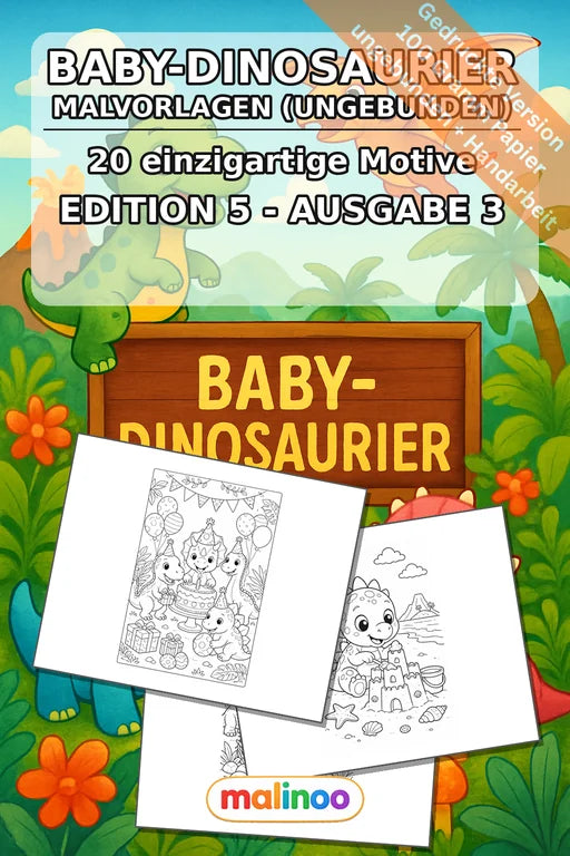 Baby-Dinosaurier Malbuch 20 Ausmalbilder gedruckt, ungebunden – Cover