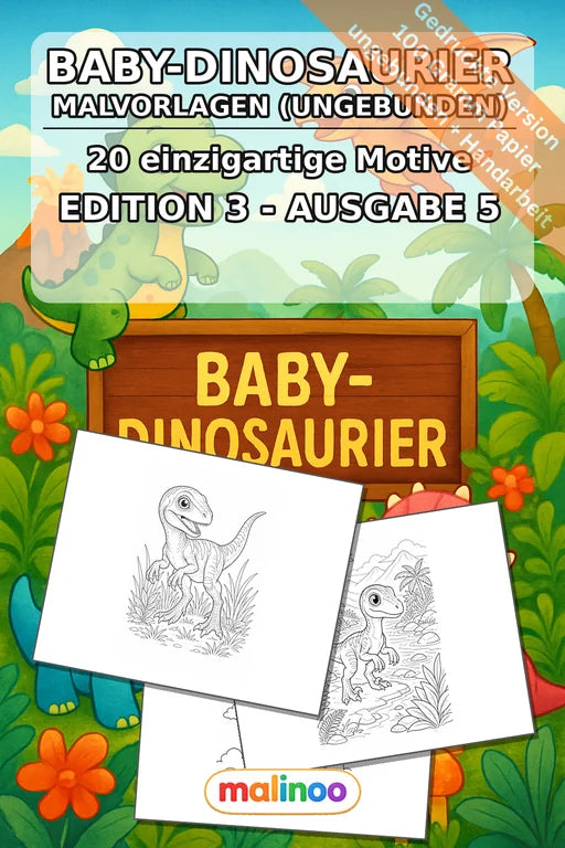Baby-Dinosaurier Malbuch 20 Ausmalbilder gedruckt, ungebunden – Cover