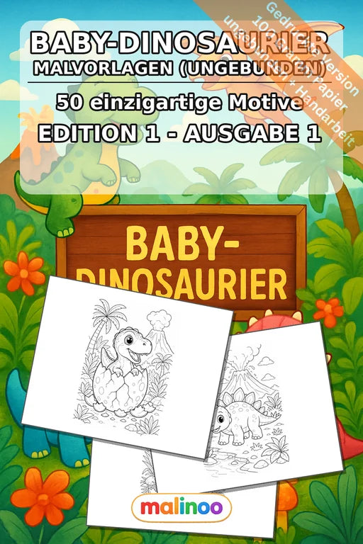 Baby-Dinosaurier Malbuch 50 Ausmalbilder gedruckt, ungebunden – Cover