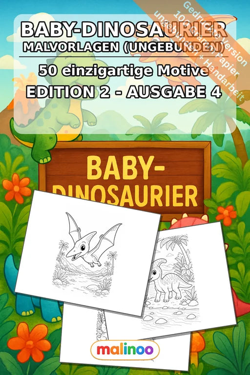 Baby-Dinosaurier Malbuch 50 Ausmalbilder gedruckt, ungebunden – Cover