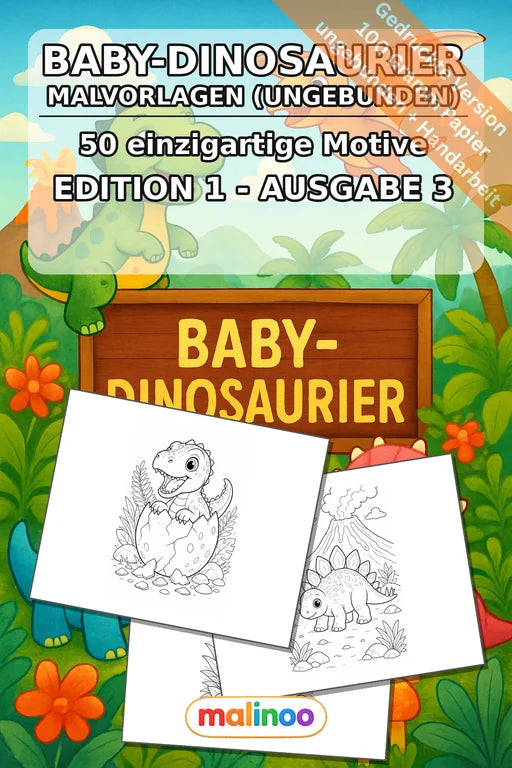 Baby-Dinosaurier Malbuch 50 Ausmalbilder gedruckt, ungebunden – Cover