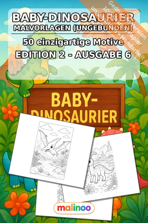 Baby-Dinosaurier Malbuch 50 Ausmalbilder gedruckt, ungebunden – Cover