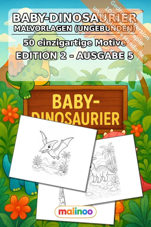 Baby-Dinosaurier Malbuch 50 Ausmalbilder gedruckt, ungebunden – Cover