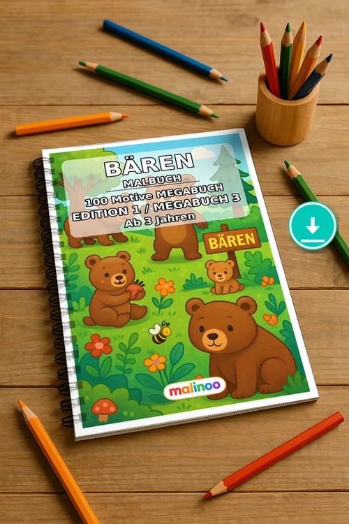 Bären Malbuch 100 Ausmalbilder PDF Download digital – Mockup-Ansicht
