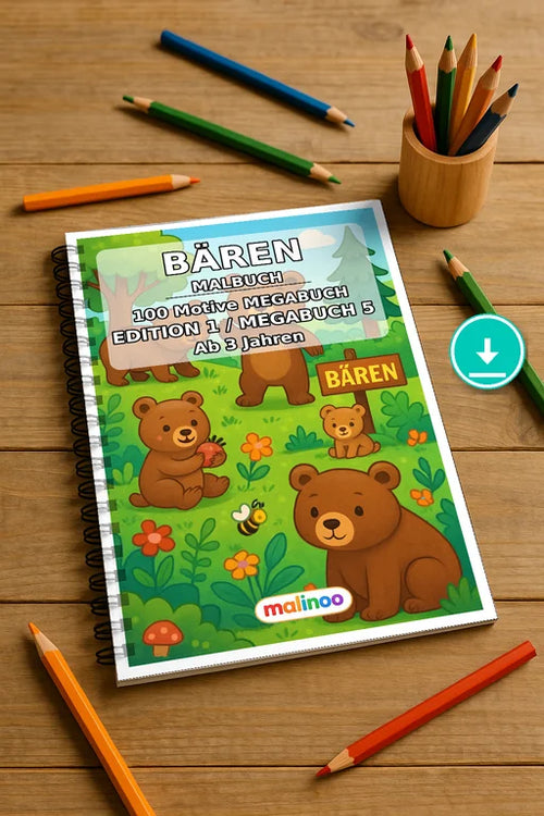 Bären Malbuch 100 Ausmalbilder PDF Download digital – Mockup-Ansicht