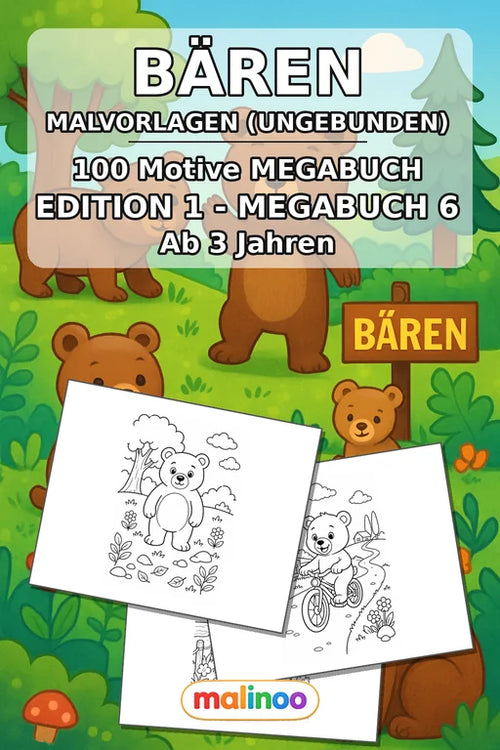 Bären Malbuch 100 Ausmalbilder gedruckt, ungebunden – Cover