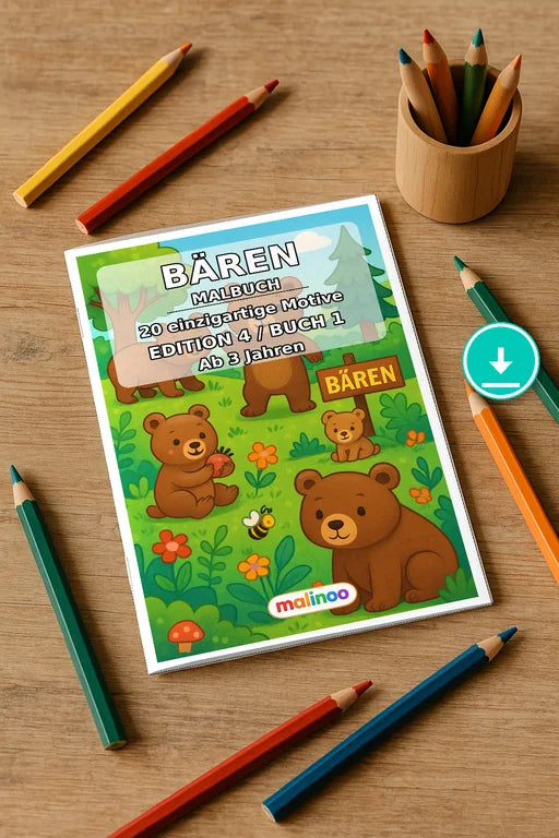 Bären Malbuch 20 Ausmalbilder PDF Download – Mockup-Ansicht