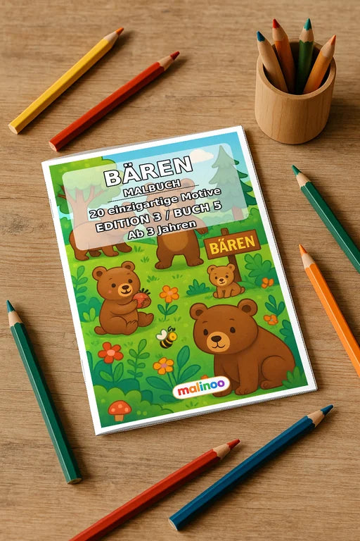 Bären Malbuch 20 Ausmalbilder gedruckt+gebunden – Mockup-Ansicht