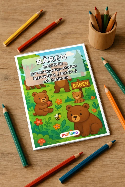 Bären Malbuch 20 Ausmalbilder gedruckt+gebunden – Mockup-Ansicht