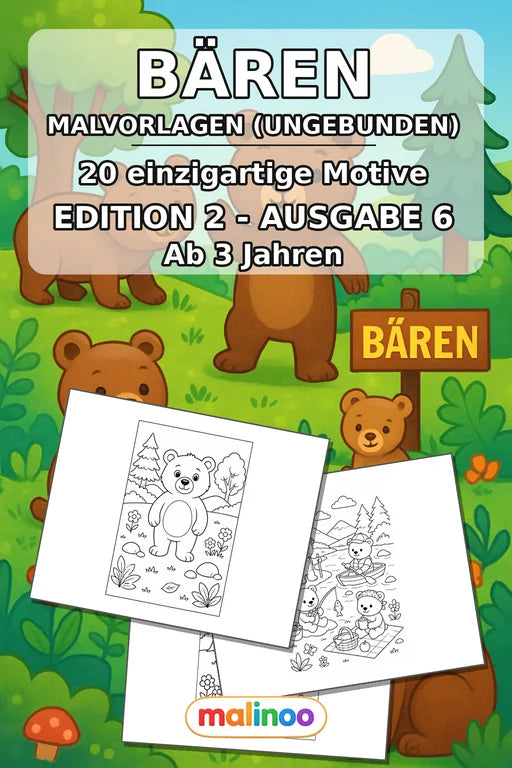 Bären Malbuch 20 Ausmalbilder gedruckt+lose – Cover