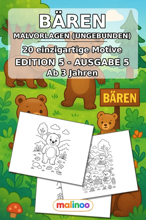 Bären Malbuch 20 Ausmalbilder gedruckt+lose – Cover
