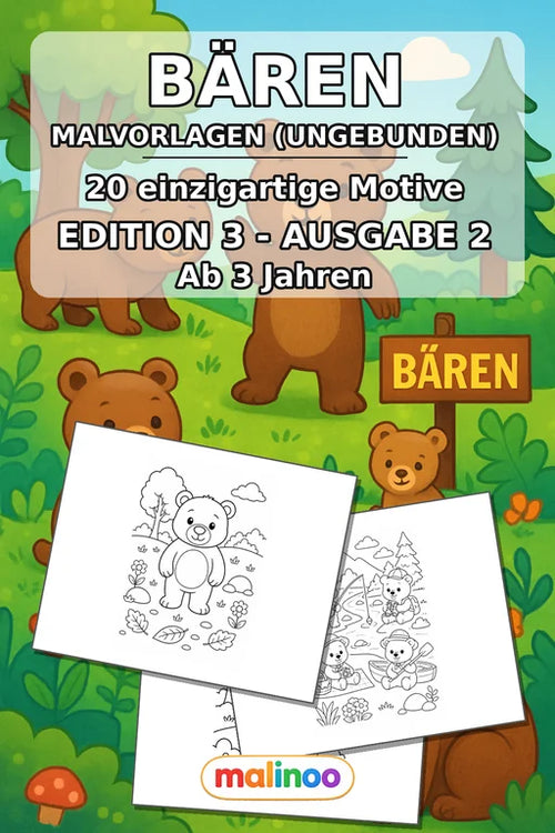 Bären Malbuch 20 Ausmalbilder gedruckt, ungebunden – Cover