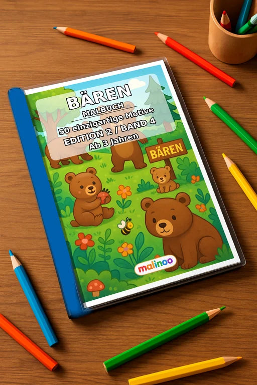 Bären Malbuch 50 Ausmalbilder gedruckt+gebunden – Mockup-Ansicht