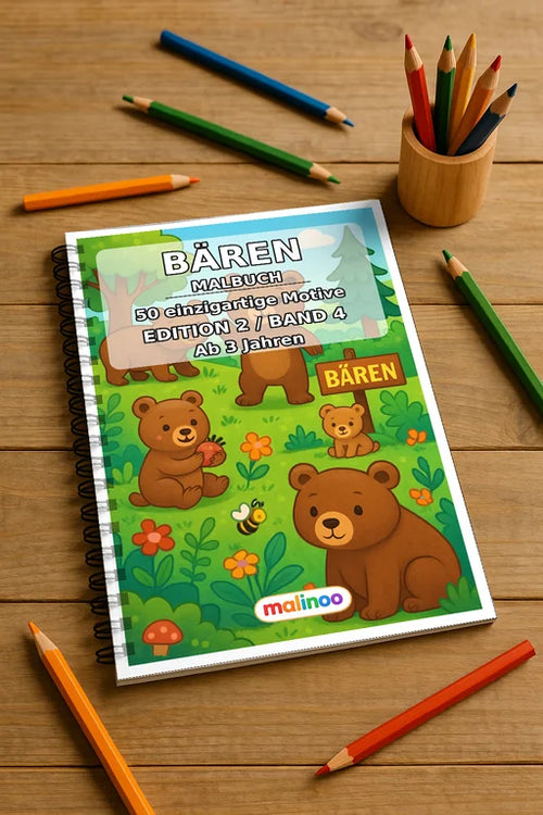 Bären Malbuch 50 Ausmalbilder gedruckt und gebunden – Mockup-Ansicht