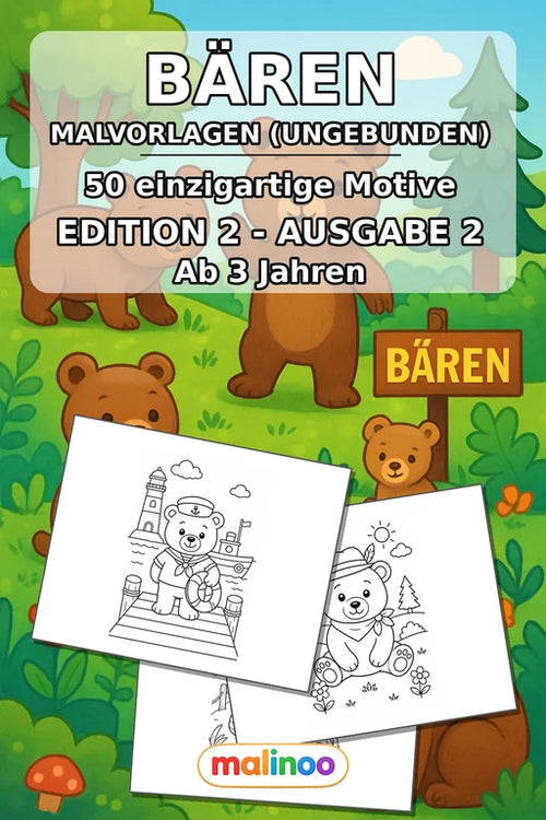 Bären Malbuch 50 Ausmalbilder gedruckt, ungebunden – Cover