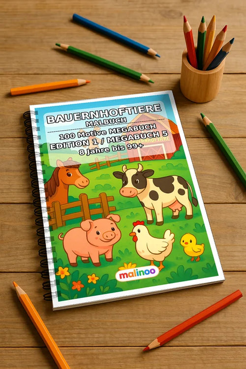 Bauernhof Malbuch 100 Ausmalbilder gedruckt und gebunden – Mockup-Ansicht