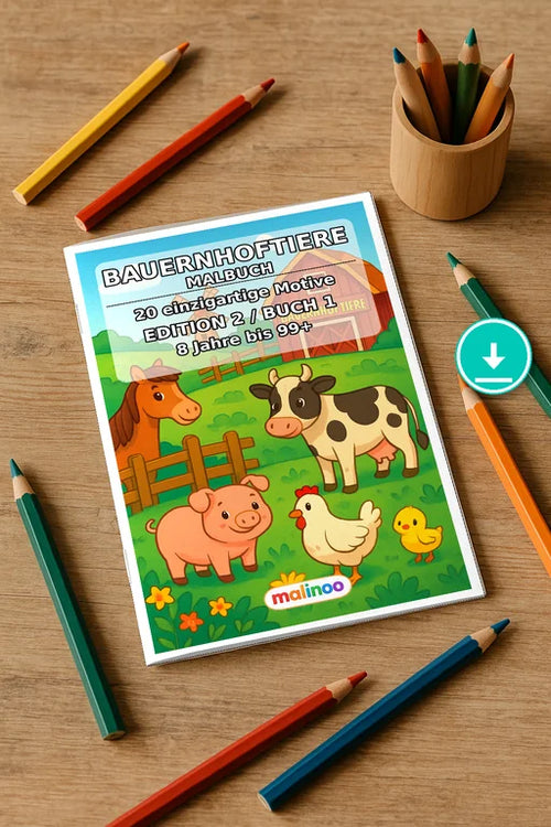 Bauernhof Malbuch 20 Ausmalbilder PDF Download digital – Mockup-Ansicht